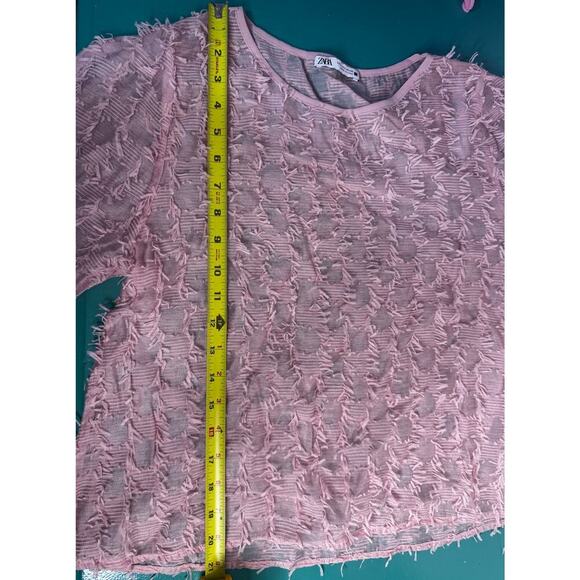 ZARA Pink Sheer Fringe Textured Top | Size L | Statement Piece|Semi-Transparent - Picture 4 of 5